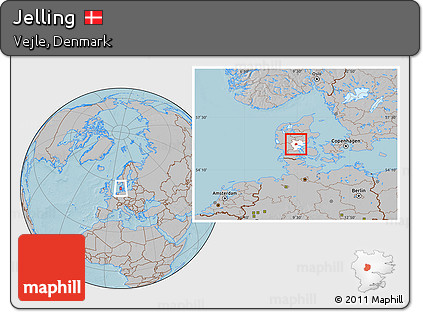 Gray Location Map of Jelling, highlighted parent region, hill shading