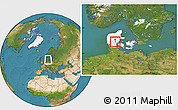 Satellite Location Map of Jelling, highlighted country, within the entire country