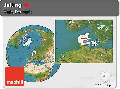 Satellite Location Map of Jelling, highlighted country, highlighted parent region