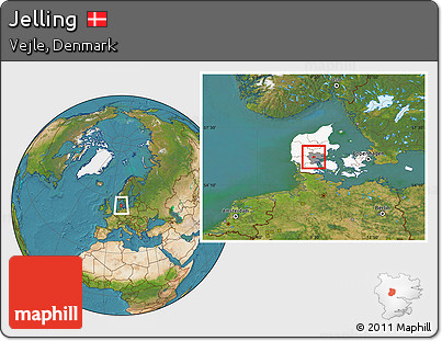 Satellite Location Map of Jelling, highlighted country, highlighted parent region