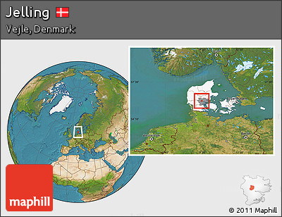 Satellite Location Map of Jelling, highlighted country, highlighted parent region