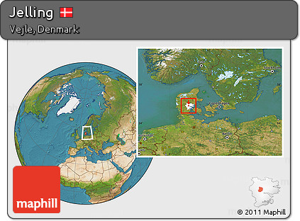 Satellite Location Map of Jelling, highlighted parent region, within the entire country
