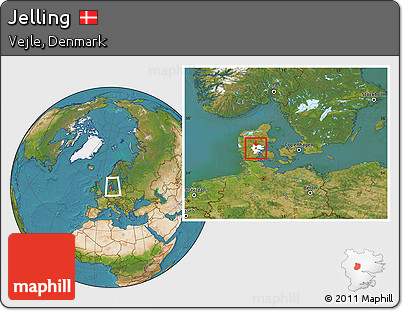 Satellite Location Map of Jelling, highlighted parent region, within the entire country