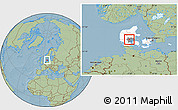 Savanna Style Location Map of Jelling, highlighted country, highlighted parent region, hill shading