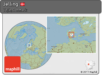 Savanna Style Location Map of Jelling, highlighted parent region, hill shading