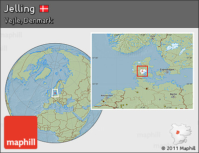 Savanna Style Location Map of Jelling, highlighted parent region, hill shading