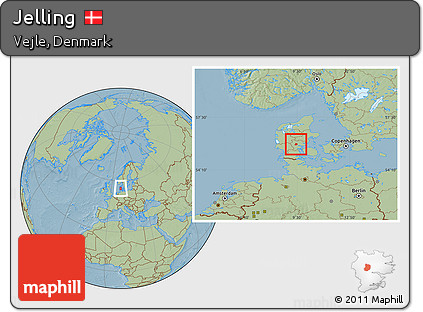 Savanna Style Location Map of Jelling, hill shading