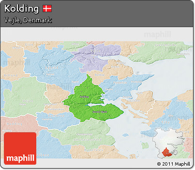Political 3D Map of Kolding, lighten