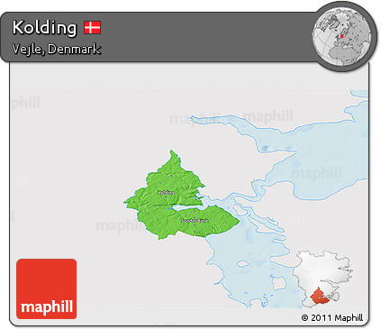 Political 3D Map of Kolding, single color outside