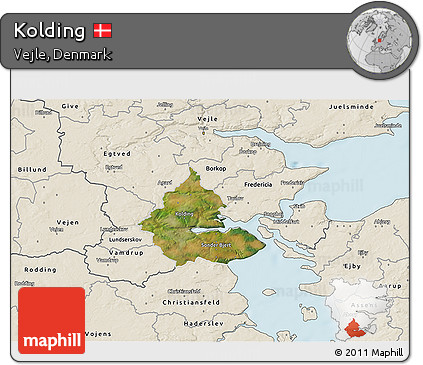 Satellite 3D Map of Kolding, shaded relief outside