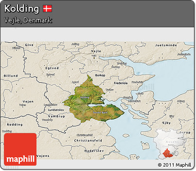 Satellite 3D Map of Kolding, shaded relief outside
