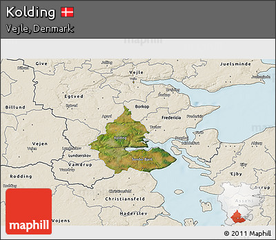 Satellite 3D Map of Kolding, shaded relief outside