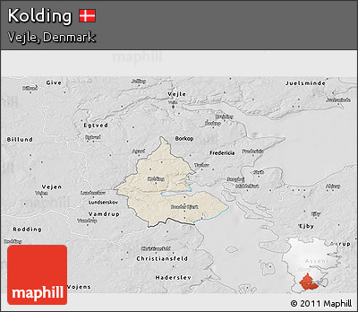 Shaded Relief 3D Map of Kolding, desaturated