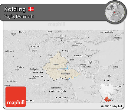 Shaded Relief 3D Map of Kolding, desaturated