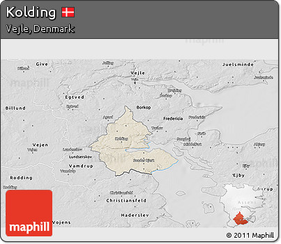 Shaded Relief 3D Map of Kolding, desaturated