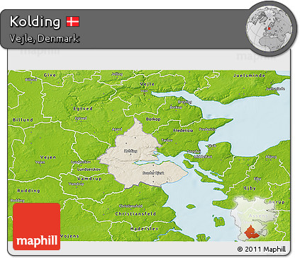 Shaded Relief 3D Map of Kolding, physical outside