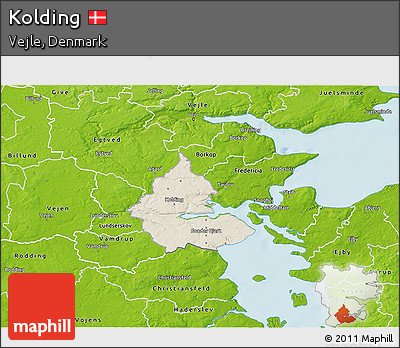 Shaded Relief 3D Map of Kolding, physical outside