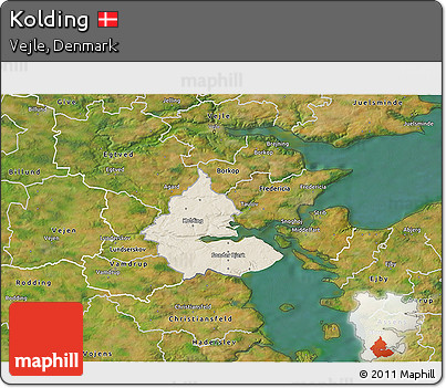 Shaded Relief 3D Map of Kolding, satellite outside