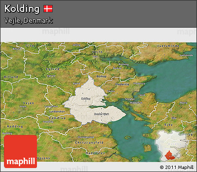 Shaded Relief 3D Map of Kolding, satellite outside