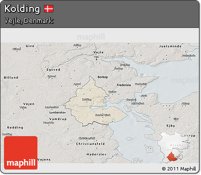 Shaded Relief 3D Map of Kolding, semi-desaturated
