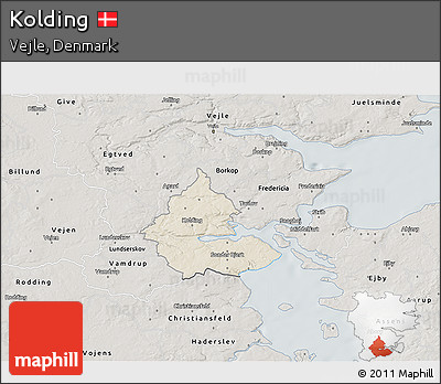 Shaded Relief 3D Map of Kolding, semi-desaturated
