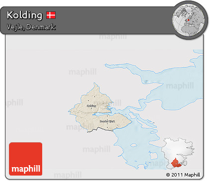 Shaded Relief 3D Map of Kolding, single color outside