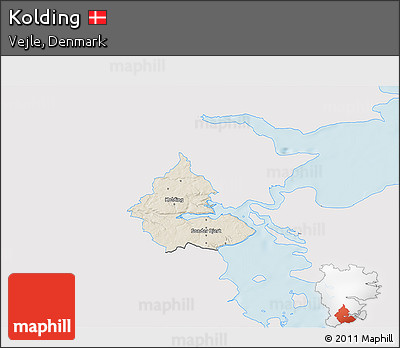 Shaded Relief 3D Map of Kolding, single color outside