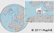 Gray Location Map of Kolding, highlighted country, highlighted parent region, hill shading