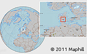 Gray Location Map of Kolding, hill shading