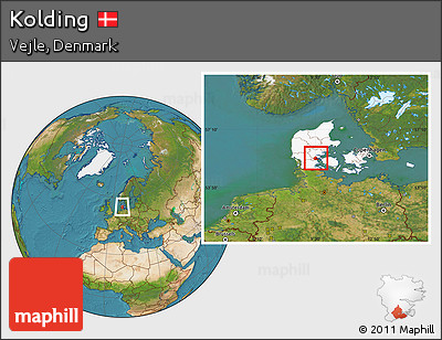 Satellite Location Map of Kolding, highlighted country