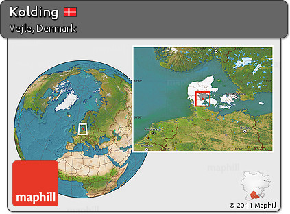 Satellite Location Map of Kolding, highlighted country, highlighted parent region