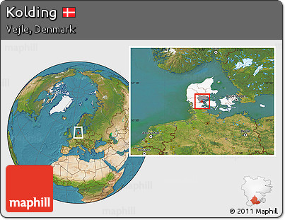 Satellite Location Map of Kolding, highlighted country, highlighted parent region