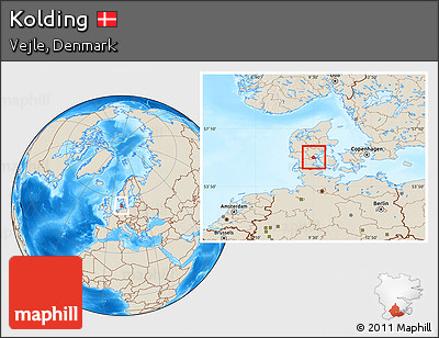 Shaded Relief Location Map of Kolding