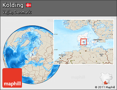 Shaded Relief Location Map of Kolding, highlighted country