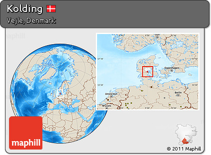 Shaded Relief Location Map of Kolding, highlighted parent region
