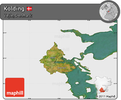Satellite Map of Kolding, single color outside