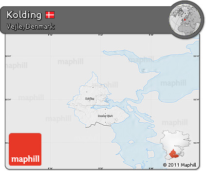 Silver Style Map of Kolding, single color outside