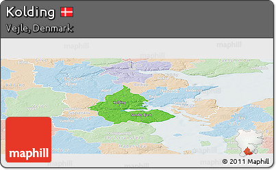 Political Panoramic Map of Kolding, lighten