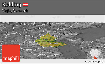 Satellite Panoramic Map of Kolding, desaturated