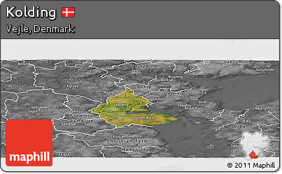 Satellite Panoramic Map of Kolding, desaturated