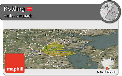 Satellite Panoramic Map of Kolding, semi-desaturated