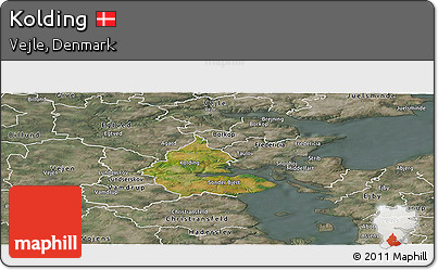 Satellite Panoramic Map of Kolding, semi-desaturated