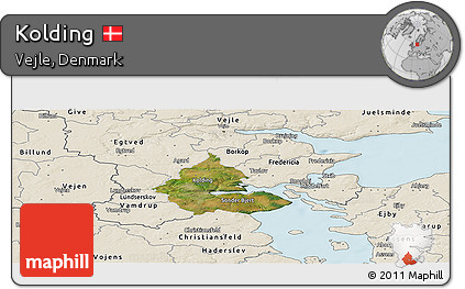 Satellite Panoramic Map of Kolding, shaded relief outside