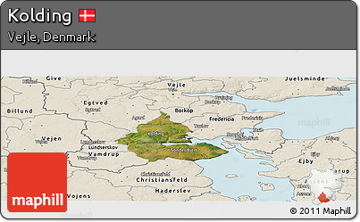 Satellite Panoramic Map of Kolding, shaded relief outside