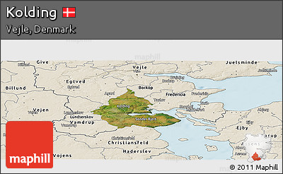 Satellite Panoramic Map of Kolding, shaded relief outside