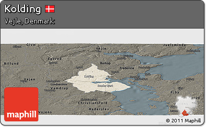 Shaded Relief Panoramic Map of Kolding, darken