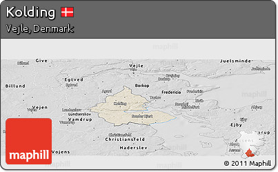 Shaded Relief Panoramic Map of Kolding, desaturated