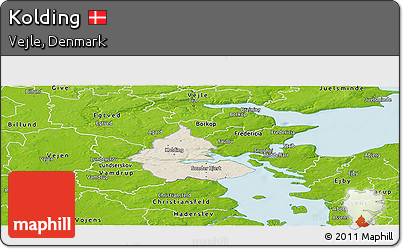 Shaded Relief Panoramic Map of Kolding, physical outside