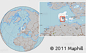 Gray Location Map of Vamdrup, highlighted country, highlighted parent region, hill shading