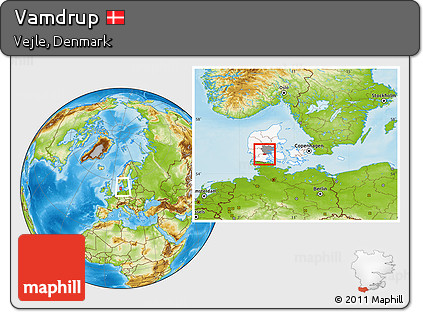 Physical Location Map of Vamdrup, highlighted country, highlighted parent region, within the entire country